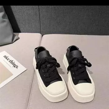 Little white shoes women s spring and summer new square head strawberry shoes platform heightening board shoes casual contrasting big head shoes 35