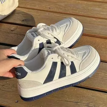 Little White Shoes Women s Spring and Autumn Thick-soled Niche Design Sense Casual Board Shoes Round Head Bread Shoes 35