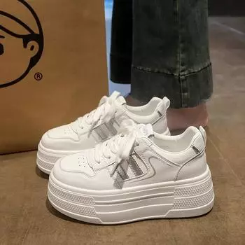 Little white shoes women s spring new inner height increase thick-soled versatile sports and leisure small leather board shoes tide 35