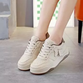 Little white shoes women s spring new white casual versatile platform shoes women s small height-increasing board shoes 35 хаки