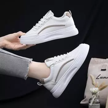 Little White Shoes Women s Summer 2025 Spring New Versatile Explosive Student Sports Flat Bottom Casual Thick Bottom Height Increasing Board Shoes 35