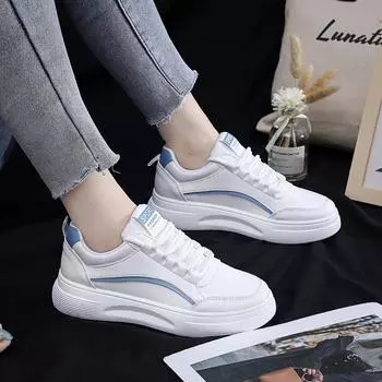 Little White Shoes Women s Summer 2025 Spring New Versatile Explosive Student Sports Flat Bottom Casual Thick Bottom Height Increasing Board Shoes 35