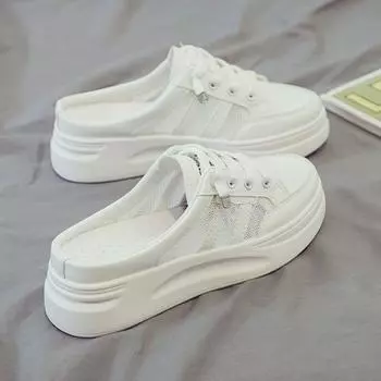 Little white shoes women s summer new mesh breathable bag head half slippers women s muffin thick bottom one pedal 35