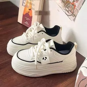 Little white shoes women s summer new thick-soled color matching students high-value board shoes round head leather sneakers 35