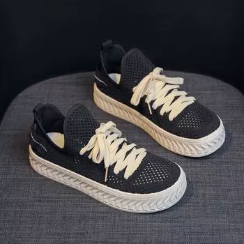 Little white shoes women s summer new fashion thin mesh casual women s shoes fly-woven thick-soled comfortable board shoes casual versatile 36 чёрный