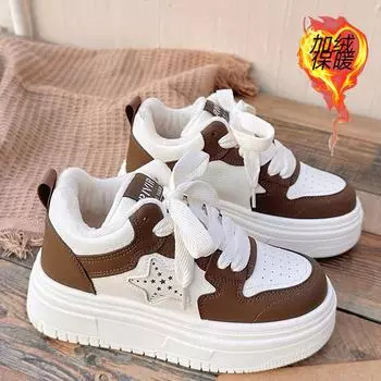 Little white shoes women s winter velvet high-top thick baseplate shoes 2024 new versatile niche warm two cotton shoes sports shoes 35 белый