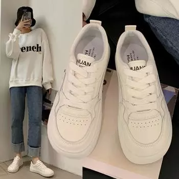 Little White Shoes Women Sneakers 2024 New Breathable Genuine Leather Women s Shoes Casual Sports Board Shoes Sneaker Adult 35 бежевый