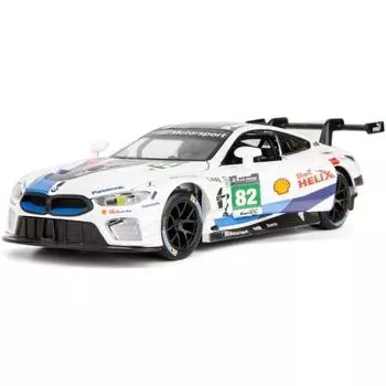 Литые под давлением модели автомобилей в масштабе 1/32, игрушечные машинки, BMW M8 GTE #82 #81, игрушечный автомобиль с откидным механизмом из сплава со звуком и светом, игрушка для девочек и мальчиков, детские игрушки 1/32-Size:16*6*4cm