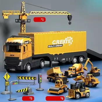 Литые строительные грузовики, игрушки для детей, звуки, свет, эффекты, разбираем контейнерный кран, экскаваторы, бетономешалка