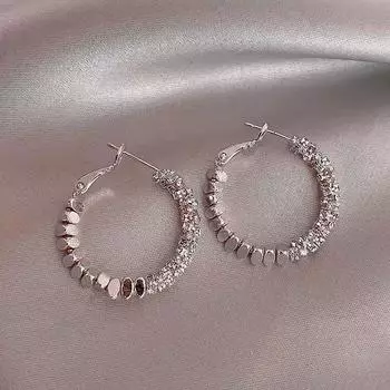 Liu Yifei Women s Fancy Small Pieces of Silver Same Earrings Silver Silver face small ear ring (diameter 2.6cm)