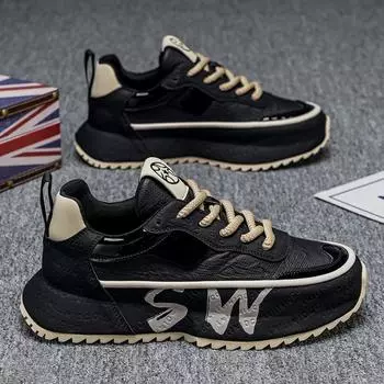 Live 2025 spring and autumn soled shoes sports shoes Hong Kong style casual shoes fashion dad shoes men s shoes four seasons shoes explosion 39 чёрный