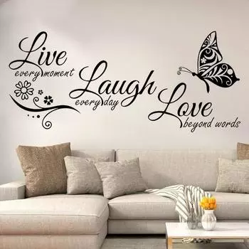 Live Laugh Love Butterfly Flower Wall Art Стикер Современные Наклейки На Стены Цитаты Виниловые Наклейки Наклейки На Стены Домашний Декор Гостиной
