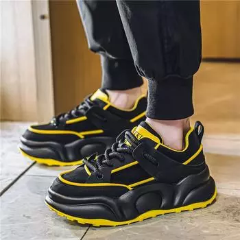 Live stream 2024 autumn and winter national tide men s niche thick-soled ins board shoes Hong Kong style thick-soled breathable sports shoes men 39 чёрный