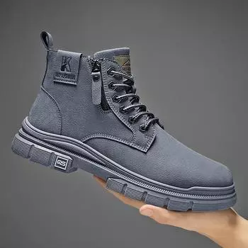 Live stream hot autumn and winter help Martin boots microfiber high version outdoor tooling shoes leather shoes men s retro locomotive leather boots 39 чёрный