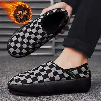 Live stream winter velvet thickened warm cotton shoes thick-soled low-top foot cover men s outdoor trendy plaid tooling shoes 39