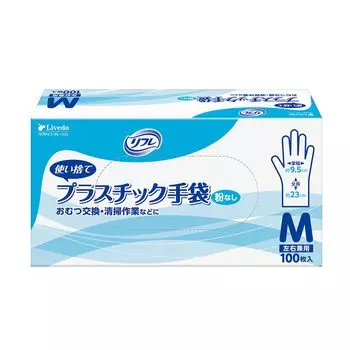 Livedo Refle Plastic Gloves No Powder M Size 100 Sheets Nursing Care чистый