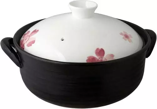 Living bone china cherry blossom earthen pot 7 with plate IH compatible for people No. 25.5cm 2-3