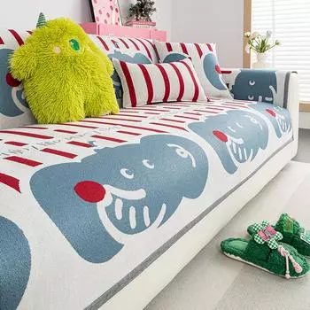 Living Home Non-slip Sofa Cushion Couch Sofa Covers All-season Striped Elephant Cat Slipcover Chenille Patchwork Sofa Mats 70X70