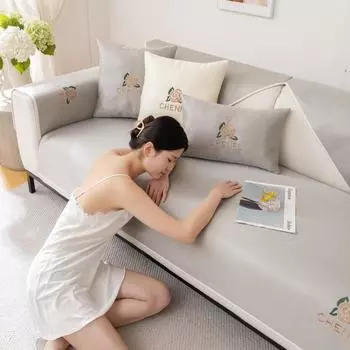 Living Room Anti-slip Flower Embroidery Couch Sofa Cover Summer Ice Silk Sofa Cushion Cover Slipcover Funda Cojin 70X70cm 1pc