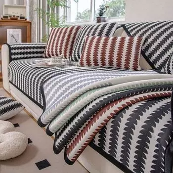Living Room Decoration Non-slip Sofa Cushion Mat Ice Silk Geometry Striped Sofa Cover Universal for All Seasons Couch Cover 70X70cm 1pc