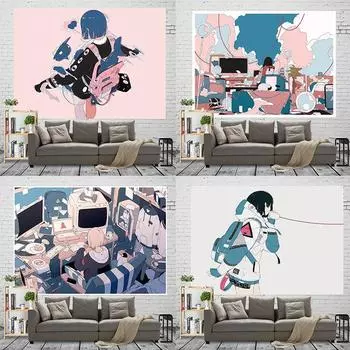 Living Room Sofa Tapestry Wall Hanging Home Decor Girl Diary Bedroom Cartoon Anime Heart Background Fabric 100x75cm