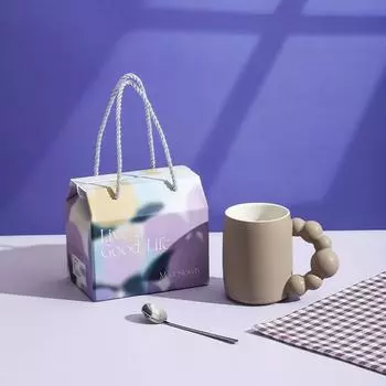 Living Well Pearl Handle Creative Mug Souvenir Gift Ceramic Water Cup High Value Gift for Girls 301-400ml