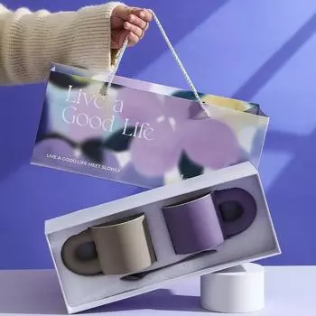 Living Well with Ceramic Couples with Cup Christmas Mug Gift Box Set Gifts High Value Water Cup Souvenir 301-400ml