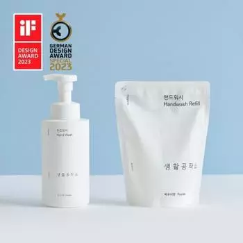 Living Workshop Контейнер для мытья рук 500 мл X 1 + сменный блок 400 мл X 3 Аромат на выбор 1 Powder scent