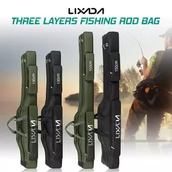 Lixada 130 см / 150 см Tre strati Borsa da pesca Pieghevole портативный Canna 130cm чёрный