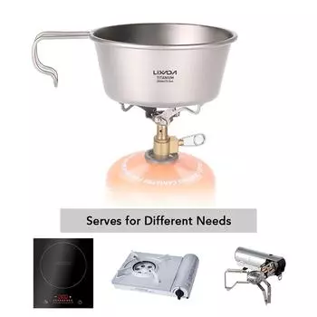 Lixada 350 мл/520 мл Титановая миска с ручкой, контейнер для фруктового салата для еды, кемпинга, пешего туризма 350ml