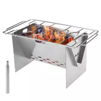 Lixada Кемпинговая дровяная печь Открытый портативный складной из нержавеющей стали для походов и приготовления пищи 2