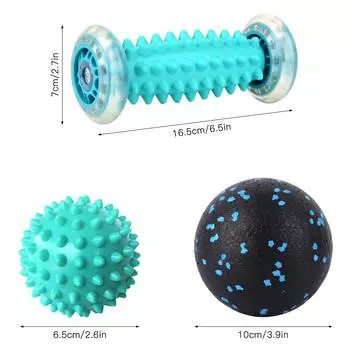 Lixada массажный ролик для ног с колючими шариками, фасциальный шарик, резинка для хранения, набор для хранения от боли зелёный