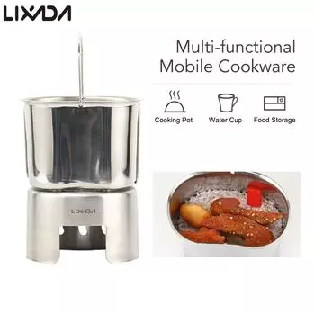 Lixada Посуда для кемпинга из нержавеющей стали, чашка для столовой, подвесной горшок с дровяной печью, набор для наружного использования серебряный