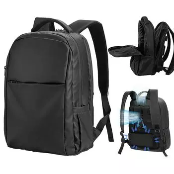 Lixada Рюкзак с охлаждающим вентилятором 3 регулируемых ветрозащитных дорожных рюкзака с USB-портом Повседневный чёрный