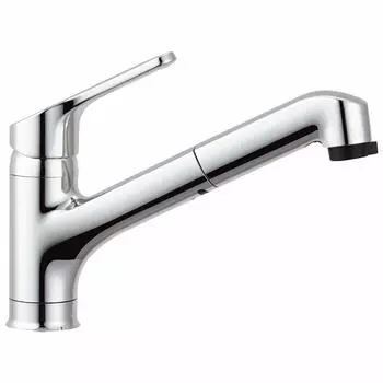 LIXIL INAX однорычажный смеситель с подставкой для выдвижной руки Cromare Silver Kitchen, излив, душ, (Эко-ручка), SF-HB452SYX серебряный