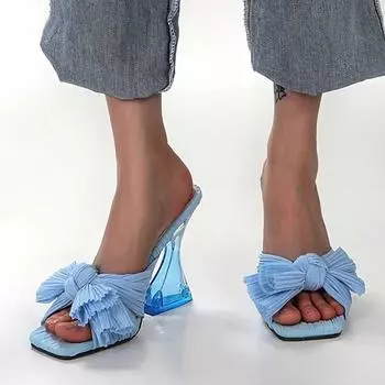 Liyke бабочка-узел синие женские странные стильные прозрачные тапочки на высоком каблуке сандалии-гладиаторы женская обувь с квадратным носком 39 розовый