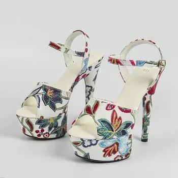 Liyke дизайнерские сандалии на платформе из кожи с разноцветным цветочным принтом, женские сексуальные туфли с открытым носком, супер высокие каблуки, для вечеринок и стриптиза 35