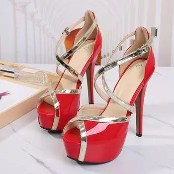 Liyke Fashion 14CM Super High Heels Bossed Heels Shoe Shoe Peep Toe Buckle Strap Sheer Shoes Womens Platform Loops Big Size 46 Women Shoes 35