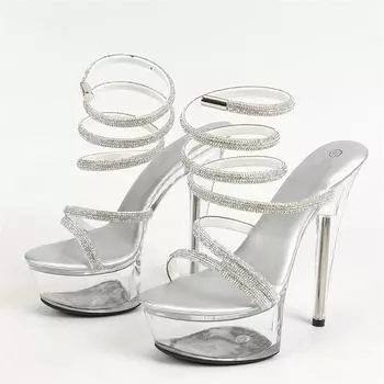 Liyke Fashion Design Стразы щиколотки змея шпагат вокруг женские босоножки на платформе прозрачные высокие каблуки свадебные банкетные туфли 35