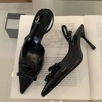 Liyke Fashion Hollow Out Butterfly-Knot Pointed Toe Red High Heels Shoes Wedding Ballet Shoes Pumps Women Slippers Sandal Buckle Remezzo Back 35