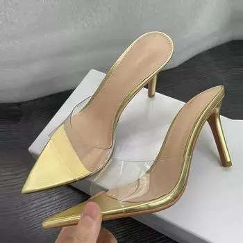 Liyke конфетного цвета желе ПВХ прозрачные тапочки для женщин уличные сексуальные острые открытые носки тонкие высокие каблуки мюли шлепанцы сандалии 35