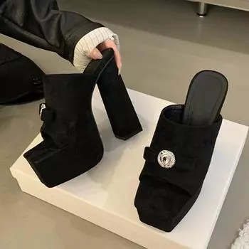 Liyke Летние черные туфли на толстой платформе для женщин, сексуальные туфли для вечеринок и стриптиза, толстые высокие каблуки, женские дизайнерские сандалии с металлической пряжкой 35