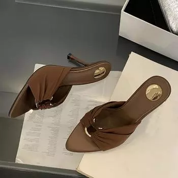 Liyke летние модные тапочки женские мюли шлепанцы сексуальные ажурные металлические пряжки дизайнерские сандалии на высоком каблуке женские туфли черные 35