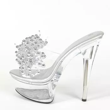Liyke Летние прозрачные тапочки для женщин Серебряные жемчужные дизайнерские туфли-лодочки Сексуальные открытые носки Прозрачные босоножки на платформе с высоким каблуком 35