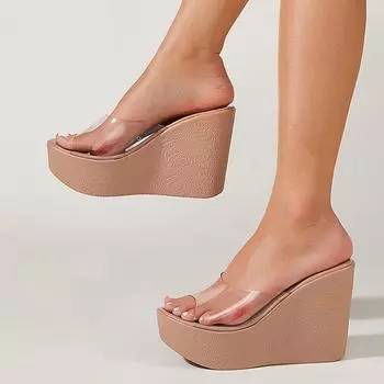 Liyke/летние женские шлепанцы на танкетке 11 см, модные сандалии на платформе и высоком каблуке с открытым носком, прозрачная обувь из ПВХ, женские шлепанцы 36 белый