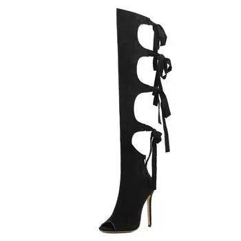 Liyke Летняя мода Босоножки на шнуровке, высокие, сексуальные, с открытым носком, на тонком каблуке, женские туфли для вечеринок, стриптизерши, сапоги выше колена, сандалии 36