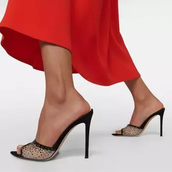 Liyke Летняя мода Кристалл Стразы сетчатые женские тапочки вечерние банкетные туфли мюли сексуальные острые носки тонкие высокие каблуки шлепанцы 34