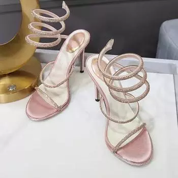 Liyke Летняя мода Стразы щиколотки змея шпагат вокруг ремешка на высоком каблуке сандалии женские сексуальные открытый носок свадебный банкет обувь 35