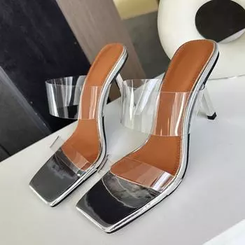 Liyke модные шлепанцы на тонком высоком каблуке, женские удобные мягкие сандалии из ПВХ с квадратным носком, летние прозрачные туфли для женщин, шлепанцы 39 розовый