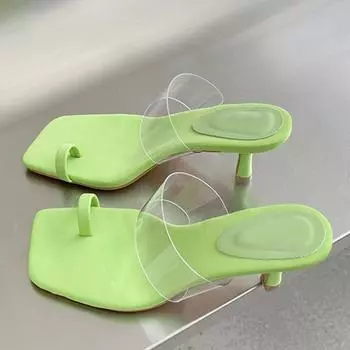 Liyke/модные зеленые женские пляжные шлепанцы, сандалии-гладиаторы на тонком низком каблуке, летние прозрачные туфли с узкой полосой, шлепанцы 37 оранжевый